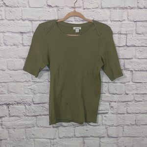 SUNDANCE Olivia green ribbed quarter sleeve large blouse